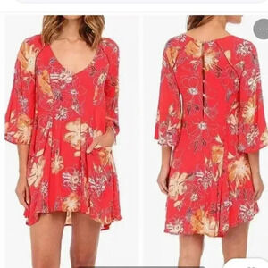 Free People All Eyes on You Mini Swing Dress Floral Red Size 2